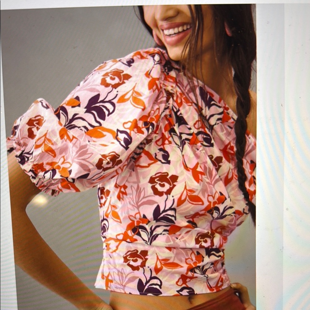 Maeve Asymmetrical Puff Sleeve Blouse
